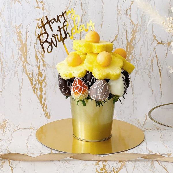 Berry Berry Love Fresh Fruit Arrangements Pot with Pineapple & Chocolate Dipped Strawberries - Rainbowly Fresh Fruit Gift and Flower Arrangments