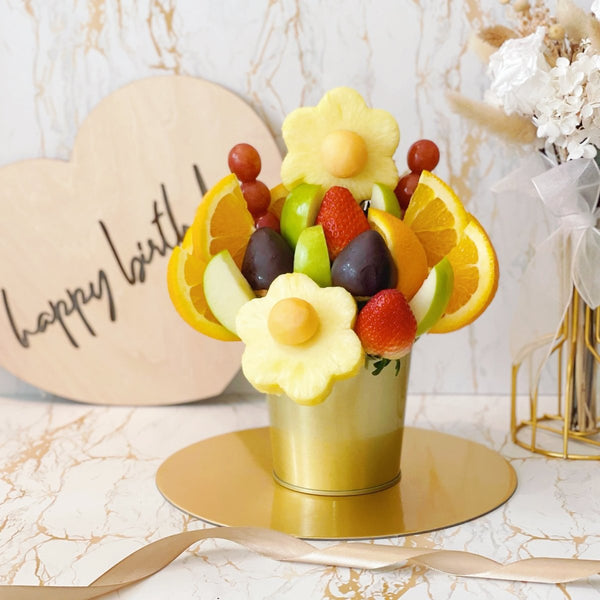Cheer Up Fresh | Fruit Hamper Bouquet - Rainbowly Fresh Fruit Gift and Flower Arrangments