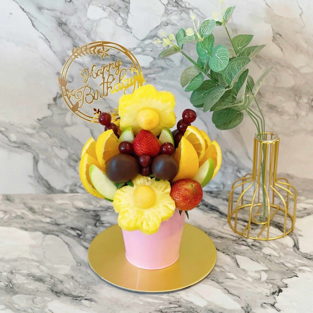 Cheer Up Fresh | Fruit Hamper Bouquet - Rainbowly Fresh Fruit Gift and Flower Arrangments