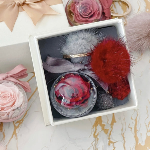 Elegant Red - Everlasting Flower Charm Keychain (Real Preserved Roses and Dried Flowers Charm for Bags) - Rainbowly Fresh Fruit Gift and Flower Arrangments