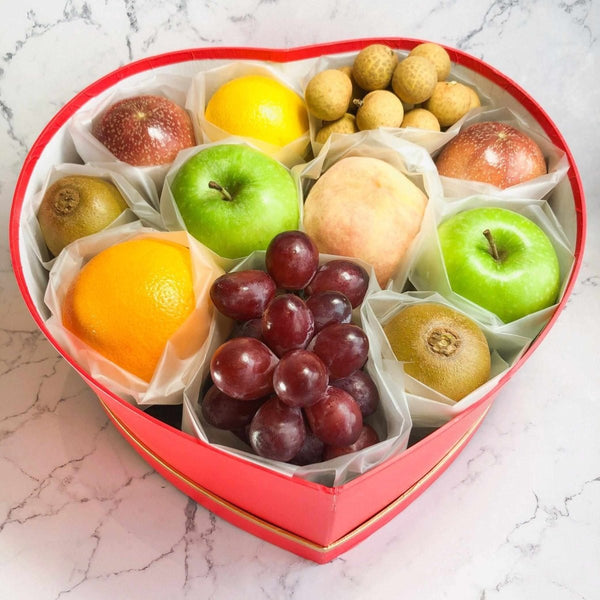 Fresh Fruits Heart Box | Fresh Fruit Hamper | Fruit Basket Delivery Option - Rainbowly Fresh Fruit Gift and Flower Arrangments