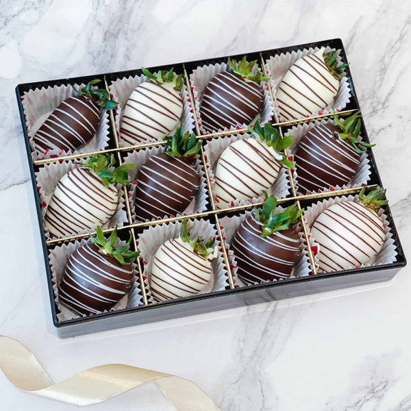 Gift Box of A Dozen Chocolate Coated Strawberry - Rainbowly Fresh Fruit Gift and Flower Arrangments
