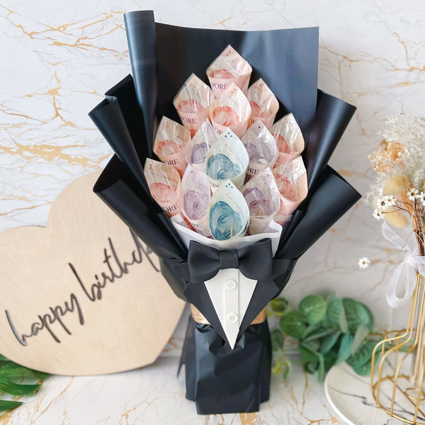 Gentleman Money Bouquet for Him | Gift for Him Ideas ( $188 cash value inclusive)(1 day pre-order) - Rainbowly Fresh Fruit Gift and Flower Arrangments