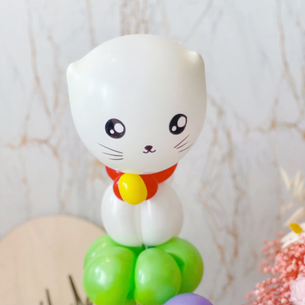 Balloon Flower Bouquet with Kitty Cat - Rainbowly Fresh Fruit Gift and Flower Arrangments