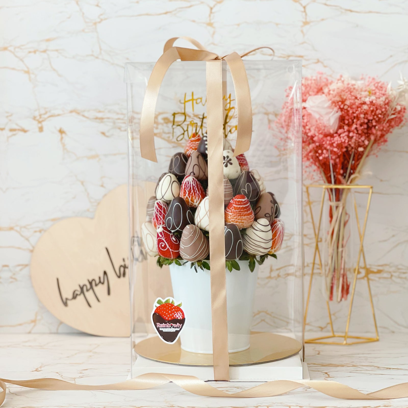 All About You - Fruit Hamper Bouquet Arrangement - Rainbowly Fresh Fruit Gift and Flower Arrangments
