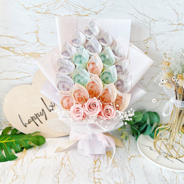 $100 Dollar Thoughts - Luxury Cash Money Bouquet - Rainbowly Fresh Fruit Gift and Flower Arrangments