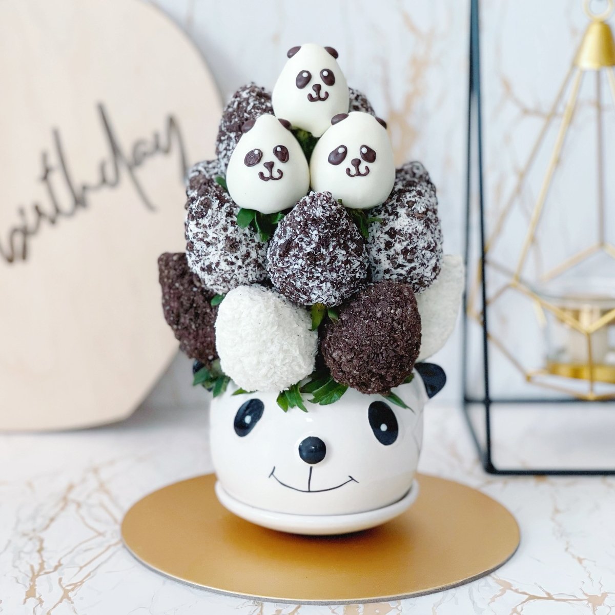 Kung Fu Panda | Fresh Fruit Arrangement with Chocolate Dipped Strawberry Animal Hamper - Rainbowly Fresh Fruit Gift and Flower Arrangments