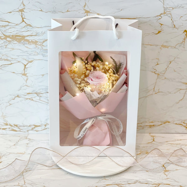 Lovely Pink - Everlasting Flower Bouquet (Real Preserved Roses and Dried Flowers) - Rainbowly Fresh Fruit Gift and Flower Arrangments