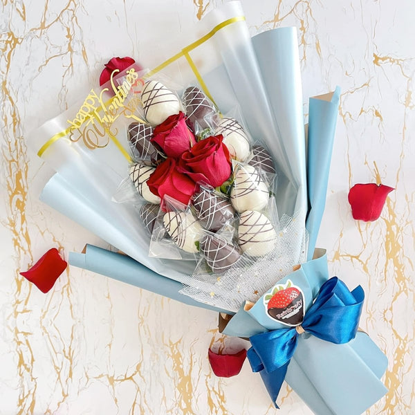 My Sun and Star Chocolate Coated Strawberry Fruit Flower Bouquet - Rainbowly Fresh Fruit Gift and Flower Arrangments