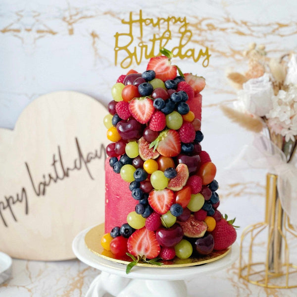 Watermelon Cake | Fruit Cake with Fresh Fruits Arrangements (Vegan Friendly Cake) - Rainbowly Fresh Fruit Gift and Flower Arrangments