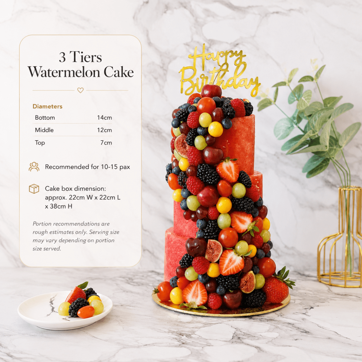 Watermelon Cake | Fruit Cake with Fresh Fruits Arrangements (Vegan Friendly Cake) - Rainbowly Fresh Fruit Gift and Flower Arrangments