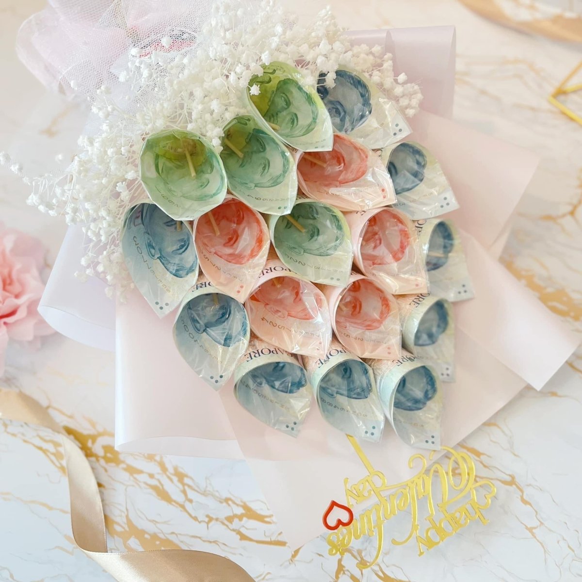 $520 I Love You Bouquet - Luxury Cash Money Bouquet( 5 days Preorder) - Rainbowly Fresh Fruit Gift and Flower Arrangments