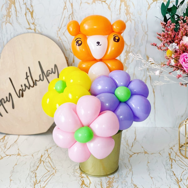 Balloon Flower Bouquet with Teddy Bear - Rainbowly Fresh Fruit Gift and Flower Arrangments