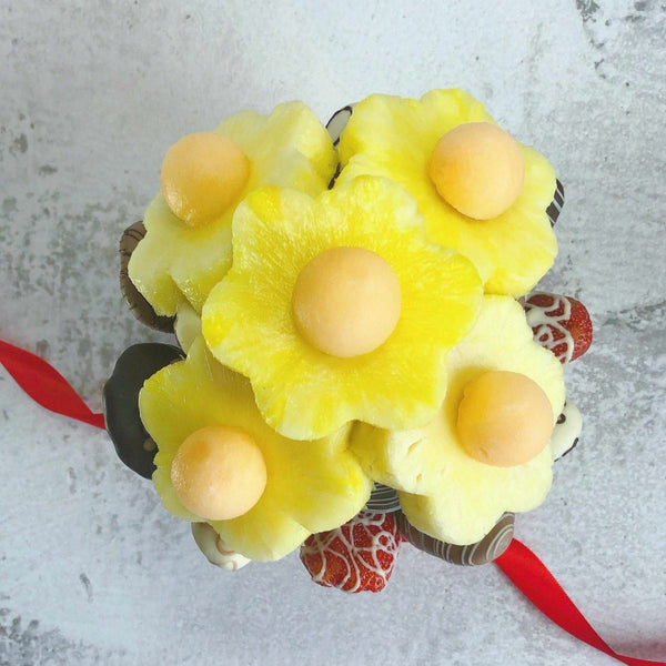 Berry Berry Love Fresh Fruit Arrangements Pot with Pineapple & Chocolate Dipped Strawberries - Rainbowly Fresh Fruit Gift and Flower Arrangments