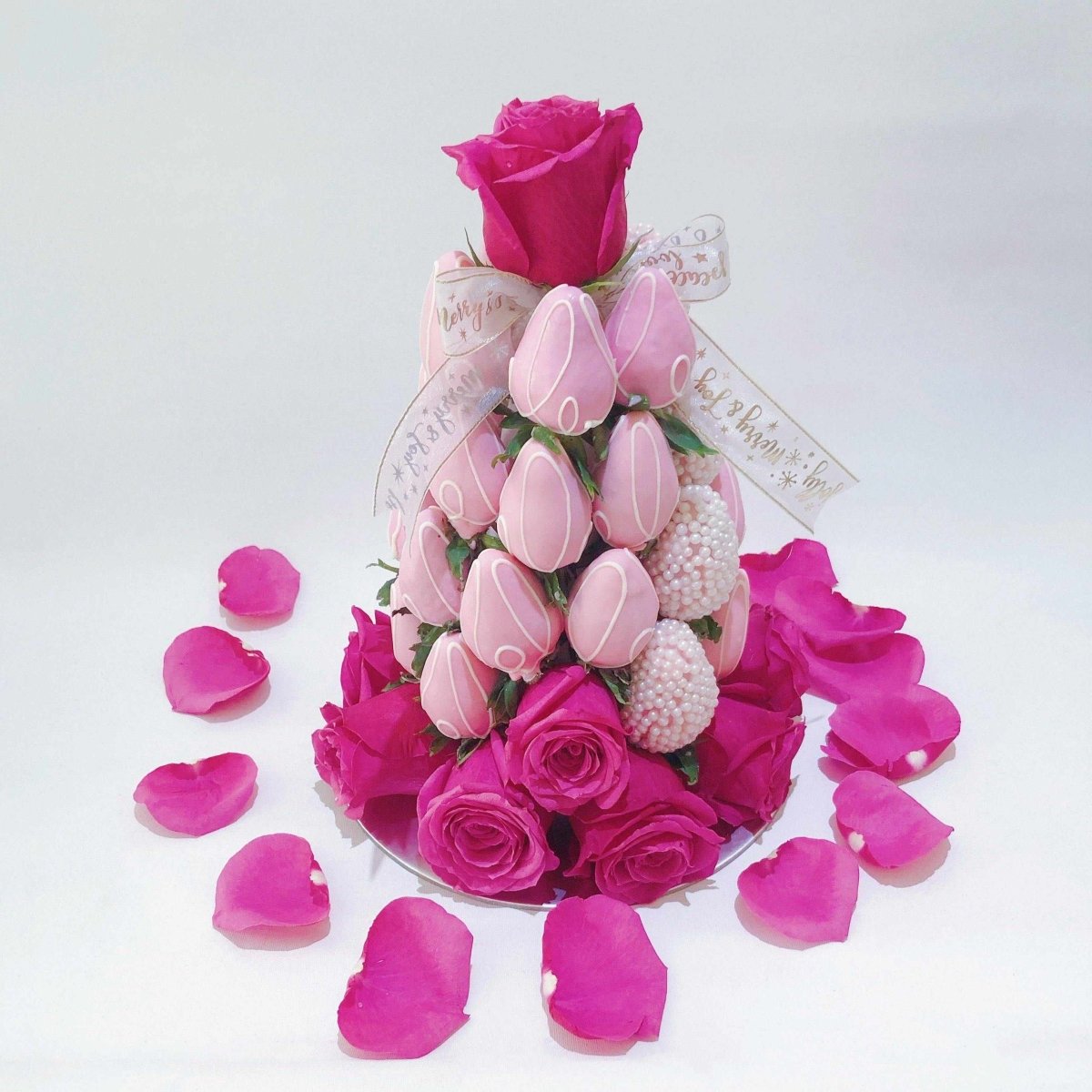 Blessed Love Strawberry Tower - Rainbowly Fresh Fruit Gift and Flower Arrangments