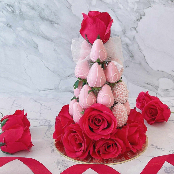 Blessed Love Strawberry Tower - Rainbowly Fresh Fruit Gift and Flower Arrangments