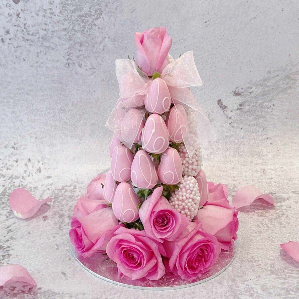Blessed Love Strawberry Tower - Rainbowly Fresh Fruit Gift and Flower Arrangments