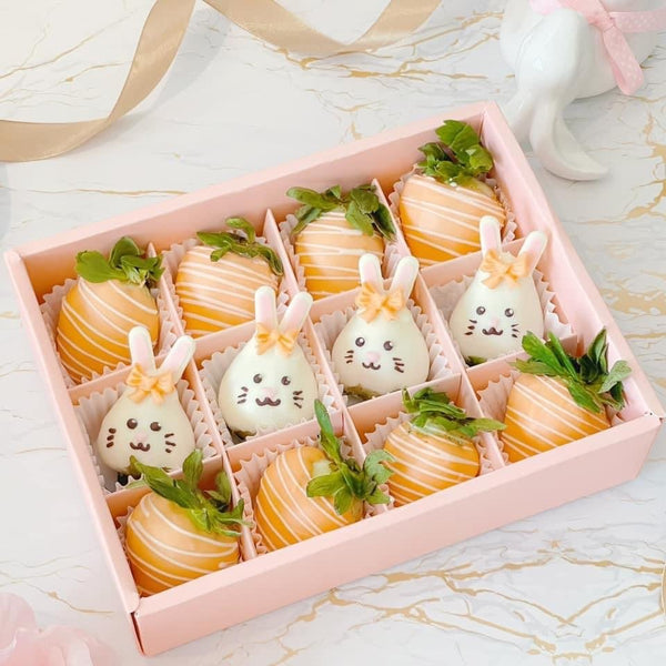 Bunny-licious Dozen Box of Chocoberry | Fresh Fruit Arrangement with Chocolate Dipped Strawberry - Rainbowly Fresh Fruit Gift and Flower Arrangments