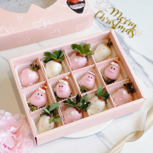 Christmas Gift - Special Dozen Piggies Chocolate Coated Strawberries - Rainbowly Fresh Fruit Gift and Flower Arrangments