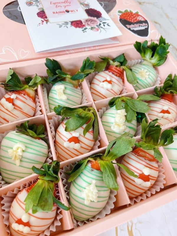 Christmas Special Dozen Chocolate Coated Strawberries (Only standard pink gift box) - Rainbowly Fresh Fruit Gift and Flower Arrangments