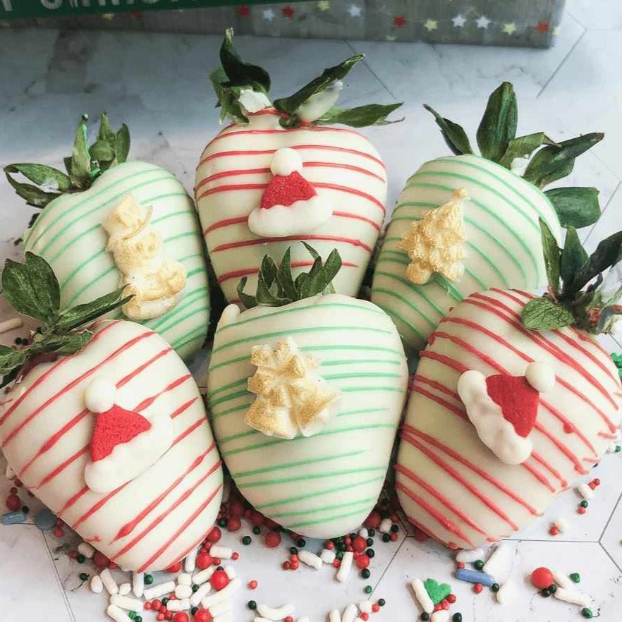 Christmas Special Dozen Chocolate Coated Strawberries (Only standard pink gift box) - Rainbowly Fresh Fruit Gift and Flower Arrangments
