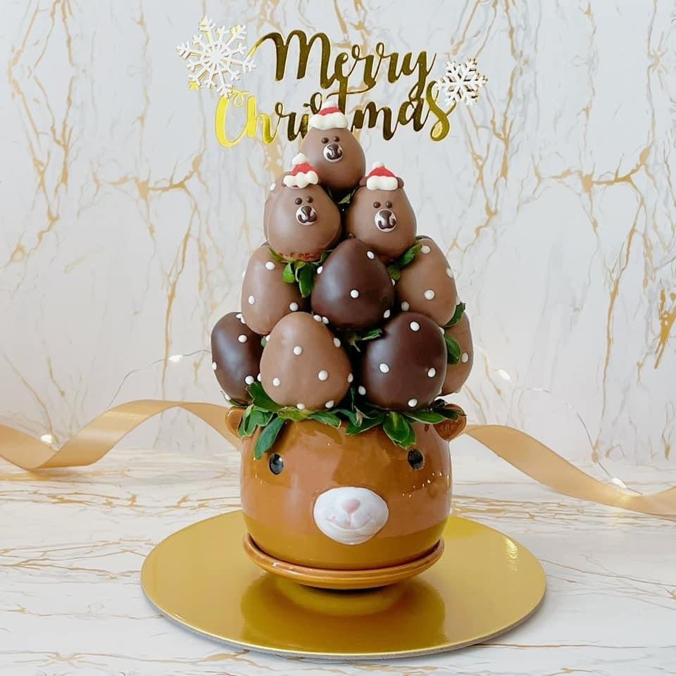 Christmas Special- More Love than You Can Bear | | Fresh Fruit Arrangement with Chocolate Dipped Strawberry Animal Pot - Rainbowly Fresh Fruit Gift and Flower Arrangments