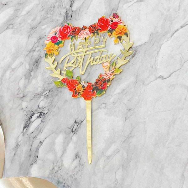 Colourful Acrylic Birthday, Anniversary and Love Cake Topper - Rainbowly Fresh Fruit Gift and Flower Arrangments