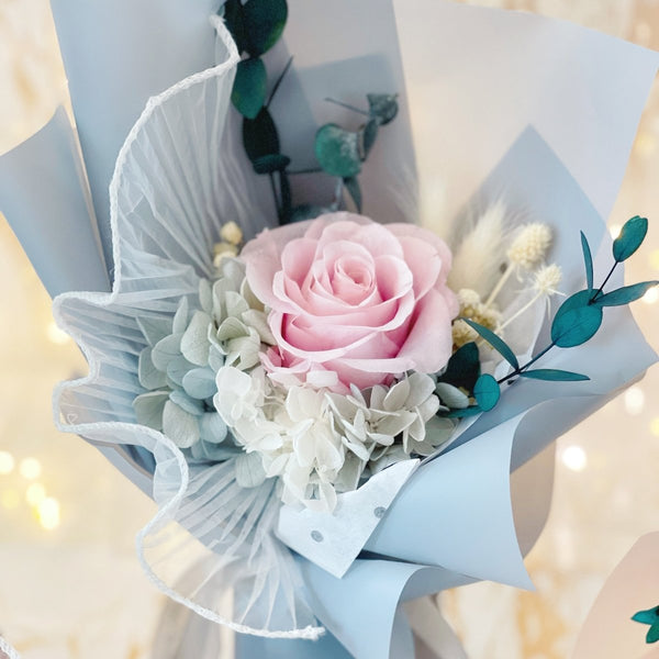 Darling Pink - Everlasting Flower Bouquet (Real Preserved Roses and Dried Flowers) - Rainbowly Fresh Fruit Gift and Flower Arrangments