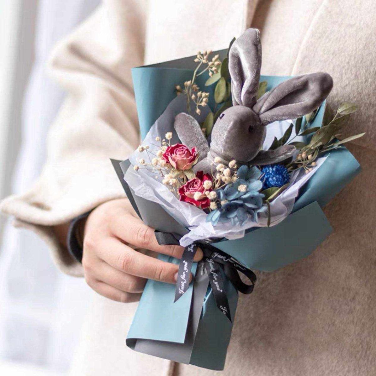 Everlasting Preserved Dried Flower Bouquet Petite Wishing Bunny - Rainbowly Fresh Fruit Gift and Flower Arrangments
