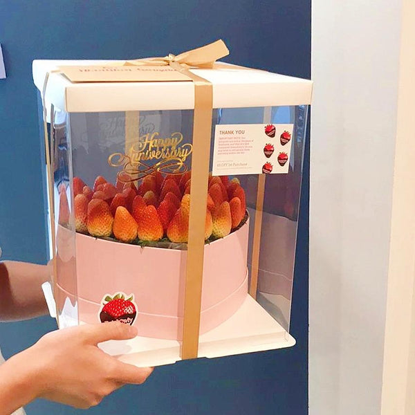 Fresh Strawberries Heart Box | Fresh Strawberry Fruit Arrangements - Rainbowly Fresh Fruit Gift and Flower Arrangments