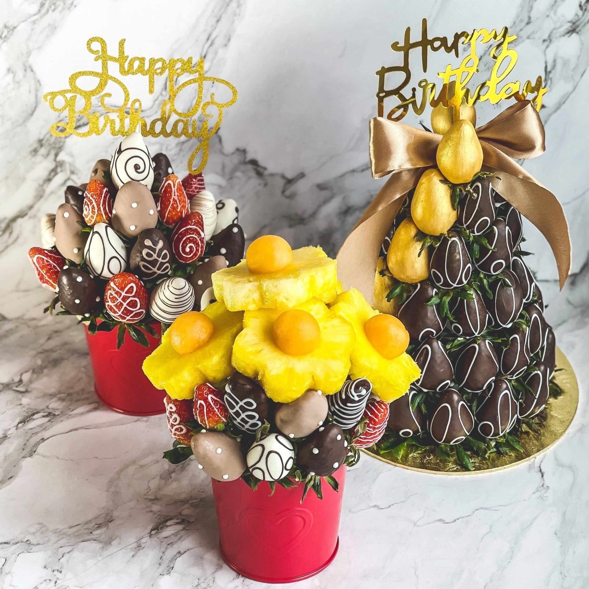 Gentlemanly Fresh Fruit Arrangement Strawberry Tower - Rainbowly Fresh Fruit Gift and Flower Arrangments