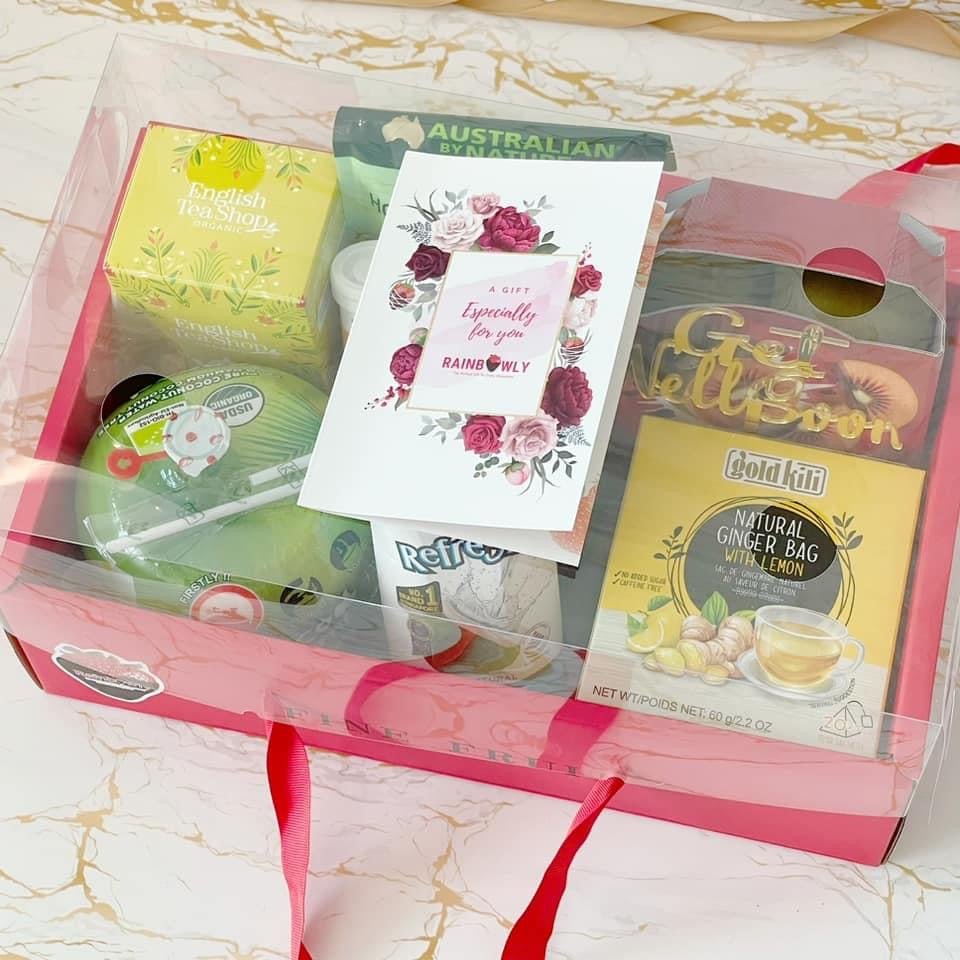 Get Well Soon Gift Box | Covid Care Package Gift Hamper Delivery - Rainbowly Fresh Fruit Gift and Flower Arrangments