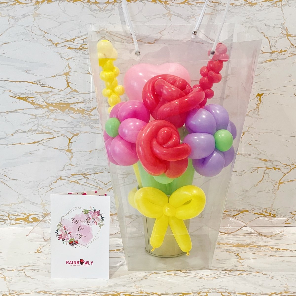 Gorgeous Mix Floral - Balloon Flower Bouquet Arrangement - Rainbowly Fresh Fruit Gift and Flower Arrangments