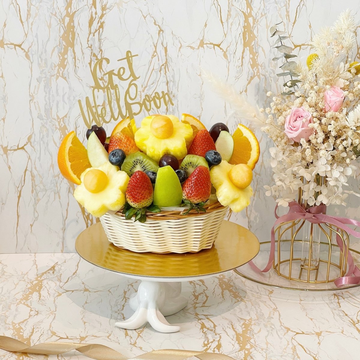 Happy Vibes - Mini Fruit Basket Singapore Fresh Fruit Arrangements - Rainbowly Fresh Fruit Gift and Flower Arrangments