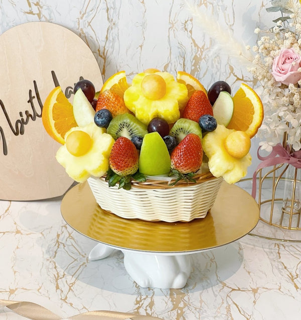 Happy Vibes - Mini Fruit Basket Singapore Fresh Fruit Arrangements - Rainbowly Fresh Fruit Gift and Flower Arrangments