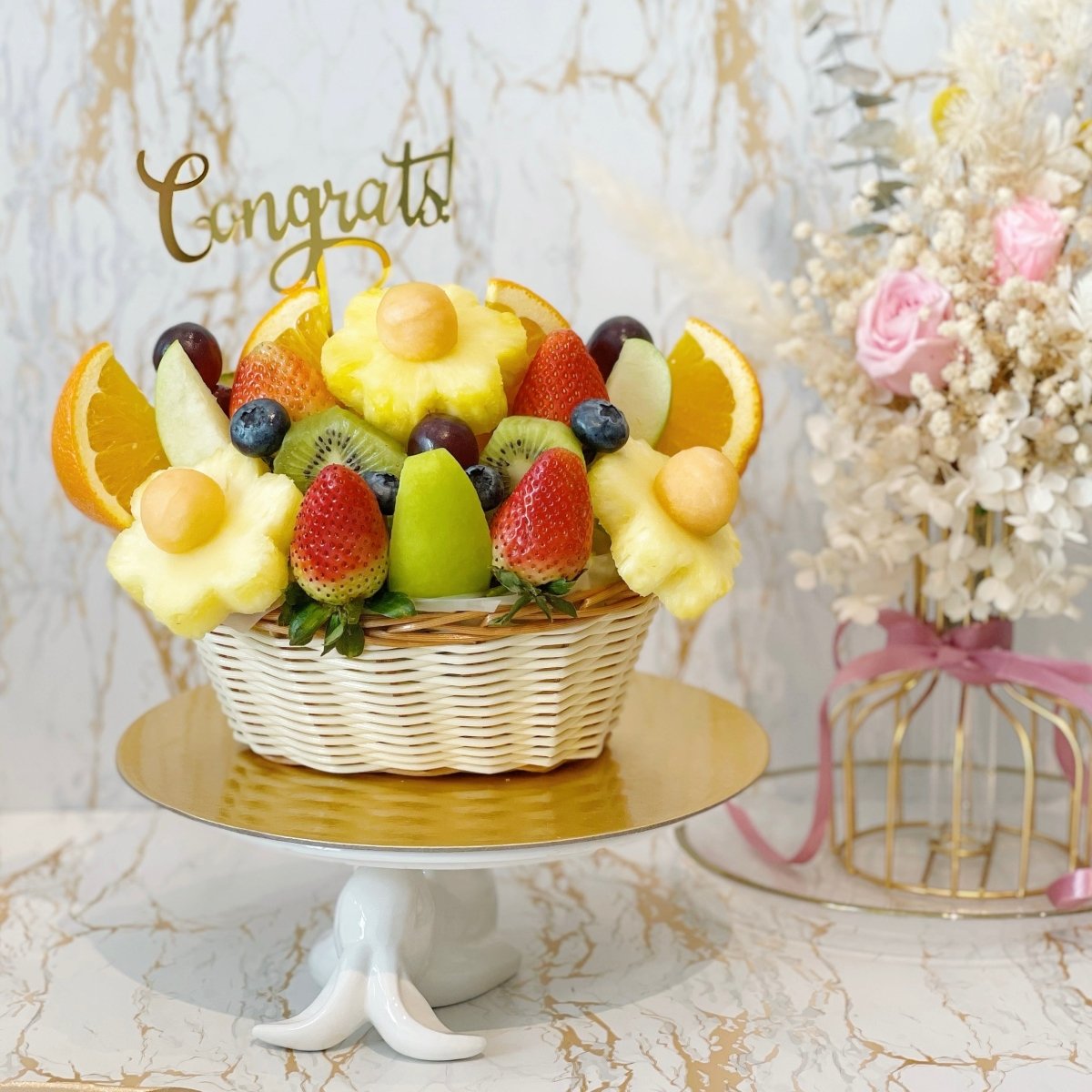 Happy Vibes - Mini Fruit Basket Singapore Fresh Fruit Arrangements - Rainbowly Fresh Fruit Gift and Flower Arrangments