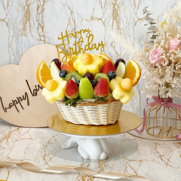 Happy Vibes - Mini Fruit Basket Singapore Fresh Fruit Arrangements - Rainbowly Fresh Fruit Gift and Flower Arrangments