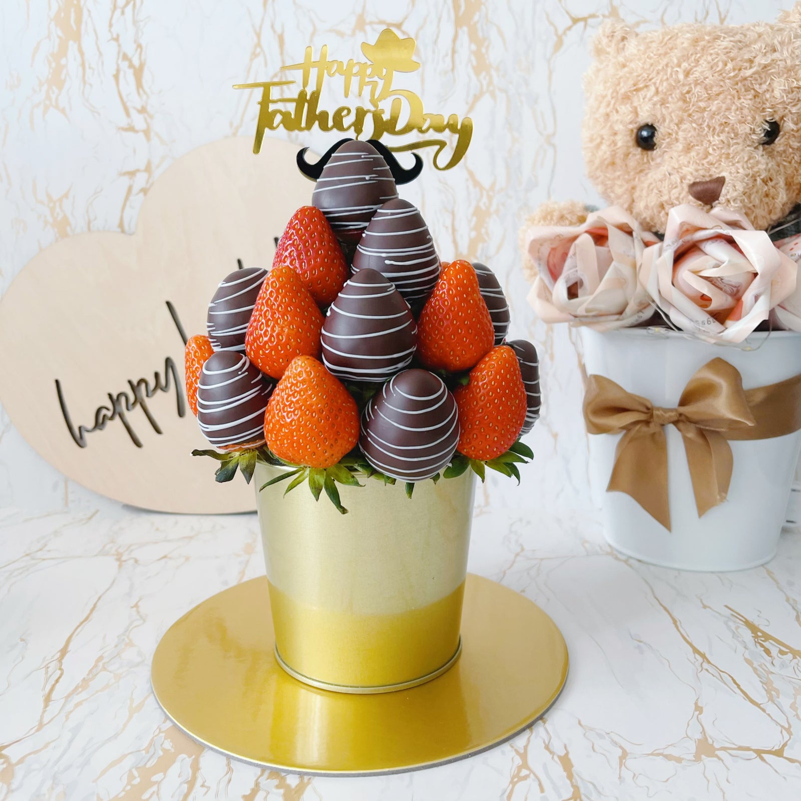 Fruit Bouquet - Healthier Love Fresh Fruit Arrangement Hamper with Chocolate Coated Strawberries - Rainbowly Fresh Fruit Gift and Flower Arrangments