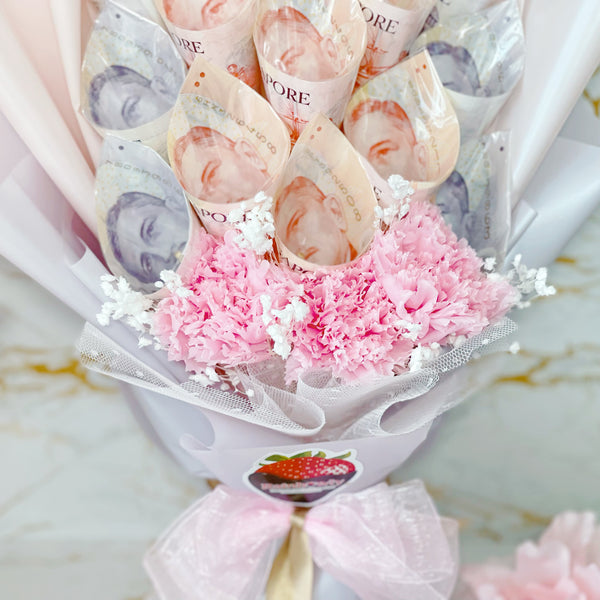 Up close mothers day carnation flower bouquet