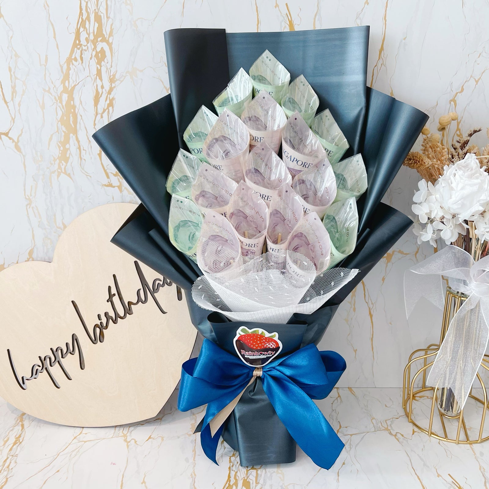 Stylish Modern Money Bouquet for Him | Gift for Him Ideas (Custom amount, Notes not inclusive)(2 days Pre-order) - Rainbowly Fresh Fruit Gift and Flower Arrangments