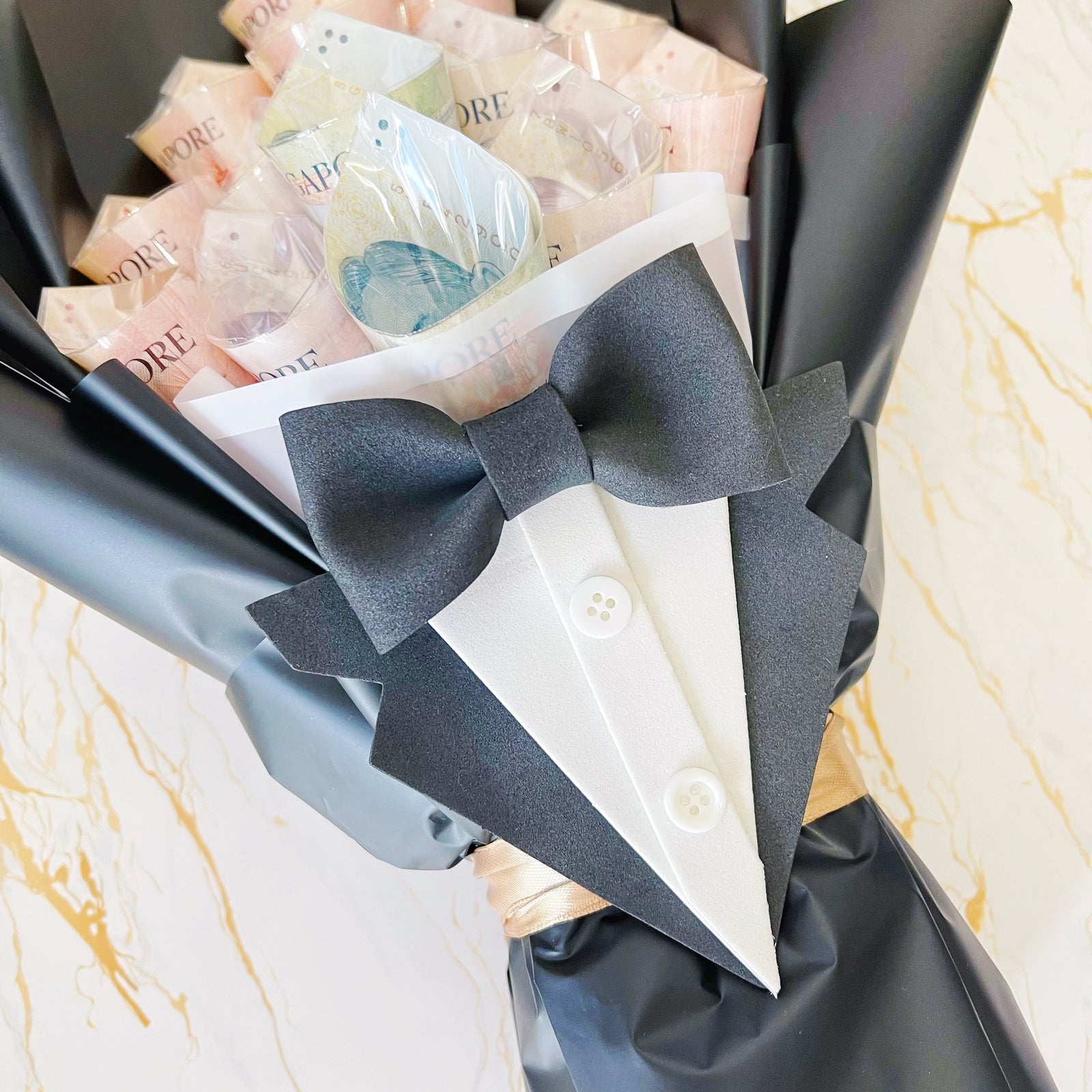 Gentleman Money Bouquet for Him (Custom Amount, Cash Notes Not inclusive) | Gift for Him Ideas (1 day pre-order) - Rainbowly Fresh Fruit Gift and Flower Arrangments