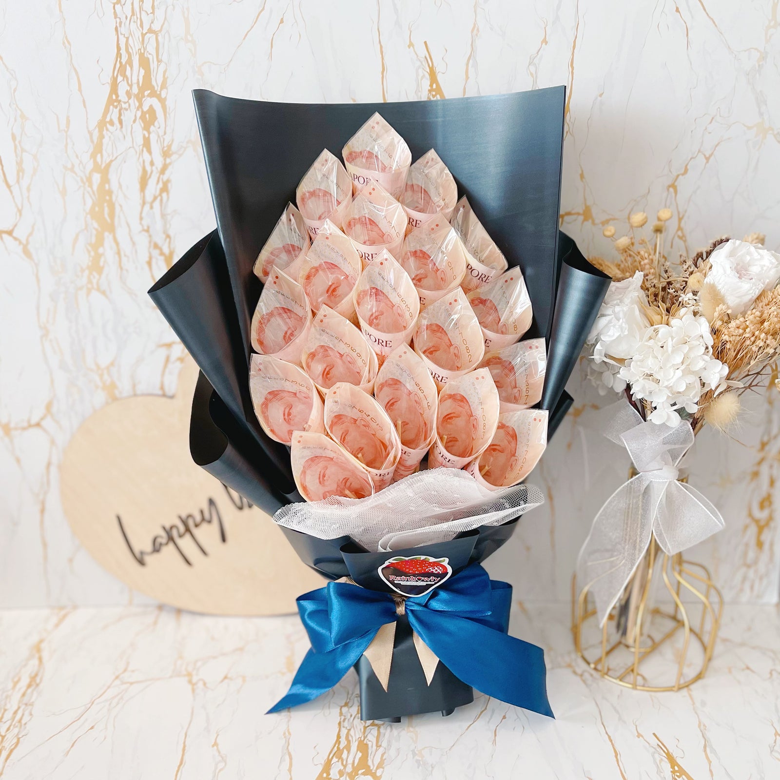 Stylish Modern Money Bouquet for Him | Gift for Him Ideas (Custom amount, Notes not inclusive)(2 days Pre-order) - Rainbowly Fresh Fruit Gift and Flower Arrangments