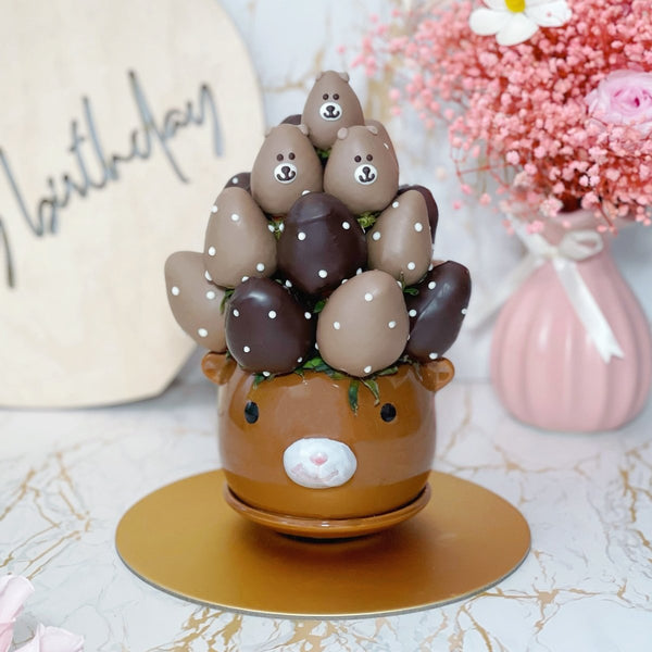 More Love than You Can Bear | Fresh Fruit Arrangement with Chocolate Dipped Strawberry Animal Pot - Rainbowly Fresh Fruit Gift and Flower Arrangments