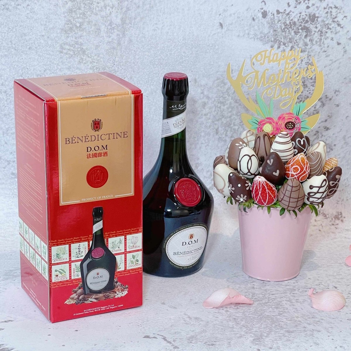 Mother's Day Bundle Deal - D.O.M & All About You - Fresh Chocolate Dipped Strawberry Fruit Bouquet Arrangement Pot - Rainbowly Fresh Fruit Gift and Flower Arrangments