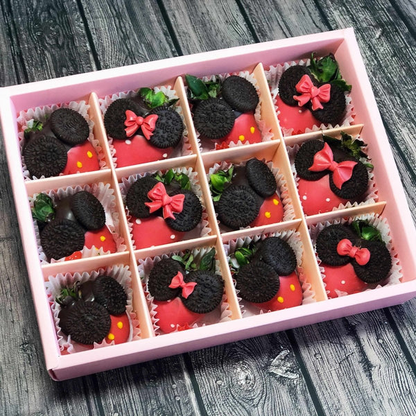 Mousey Chocolate Coated Strawberry Gift Box (Mickey & Minnie Inspired) - Rainbowly Fresh Fruit Gift and Flower Arrangments