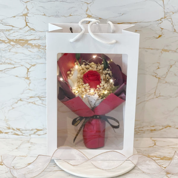 Passion Red - Everlasting Flower Bouquet (Real Preserved Roses and Dried Flowers) - Rainbowly Fresh Fruit Gift and Flower Arrangments