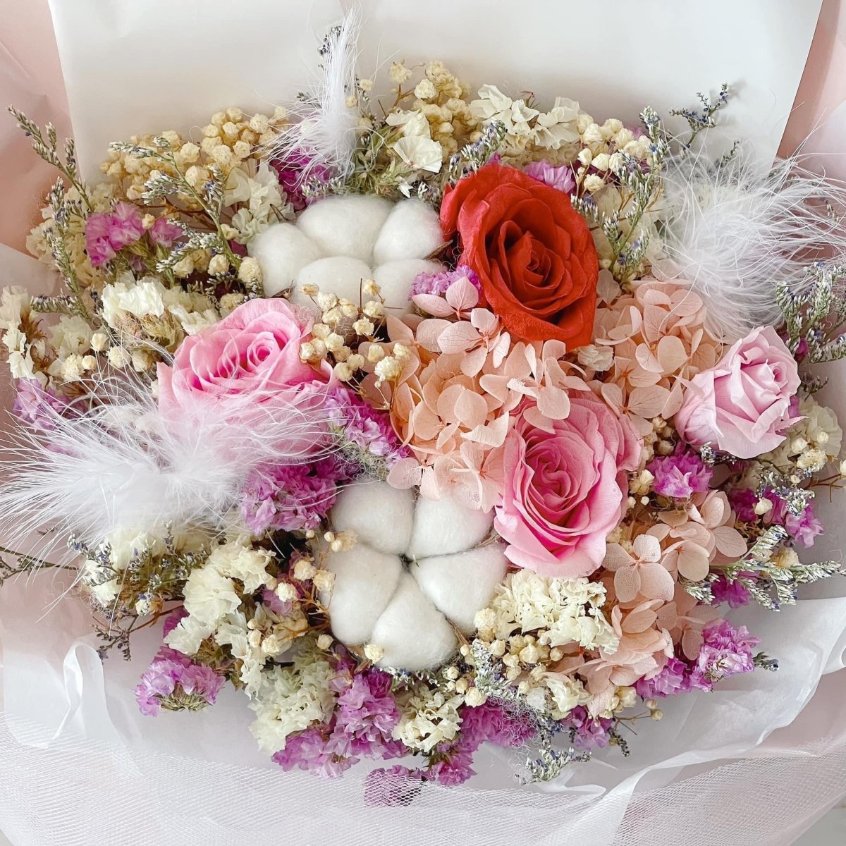 Passionate Floral - Everlasting Flower Bouquet (Real Preserved Roses and Dried Flowers)( Sold out) - Rainbowly Fresh Fruit Gift and Flower Arrangments