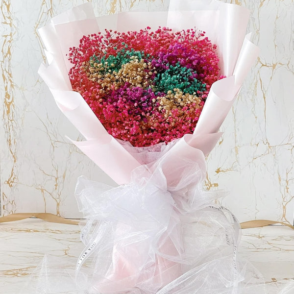 Rainbow Baby Breath in Large Size - Everlasting Flower Bouquet (Real Preserved and Dried Baby Breath Flowers) - Rainbowly Fresh Fruit Gift and Flower Arrangments