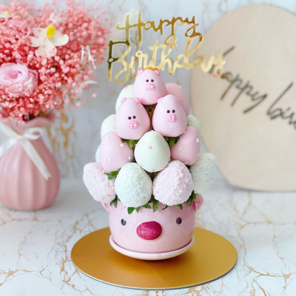 Three Little Pigs | Fresh Fruit Arrangement with Chocolate Dipped Strawberry Animal Hamper - Rainbowly Fresh Fruit Gift and Flower Arrangments