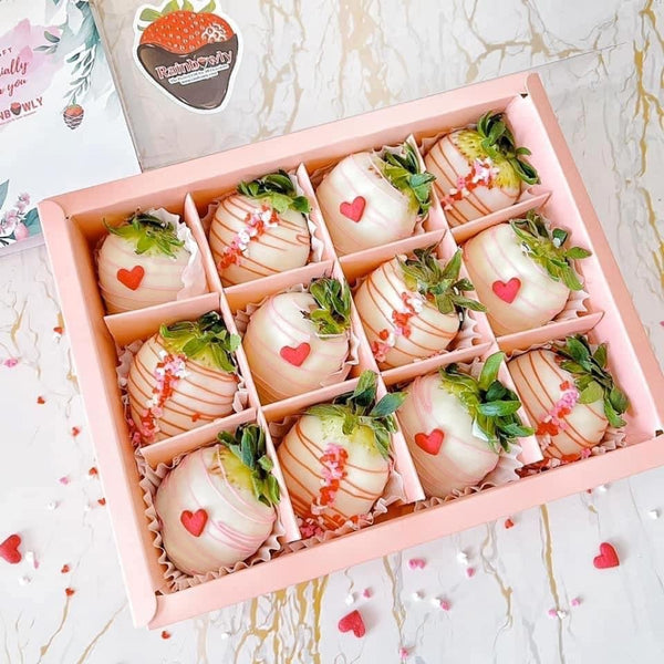 Valentines Day Special Dozen Chocolate Coated Strawberries - Rainbowly Fresh Fruit Gift and Flower Arrangments